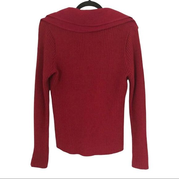 Carole Little Red Long Sleeve Wool/Acrylic Two Tiered Bib Collar Button Sweater - Picture 3 of 9